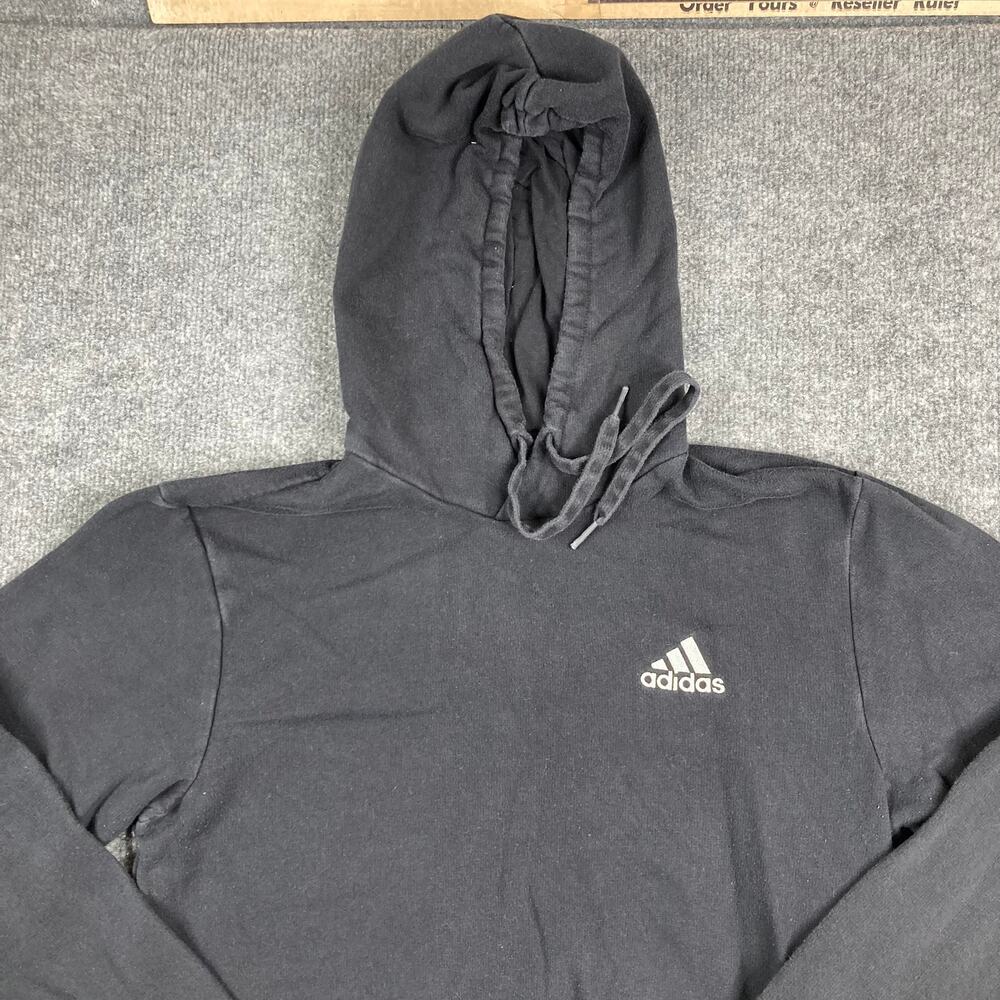 Adidas Hoodie Mens Small Black Pullover‎ Logo Athletic Casual Fleece